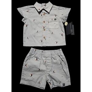 New Modern Moments Gerber Baby Boys 12 Months Blue Sailboats Cotton Short Set